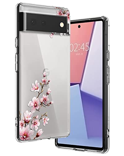 Ciciber Hülle Kompatibel mit Google Pixel 6a, Dünne Transparent TPU-Silikon und Kratzern Handyhülle für Google Pixel 6a, Cover Transparent mit Motiv Blumen Schützt vor Stößen Case Rosa/Pfirsichblüte von Ciciber