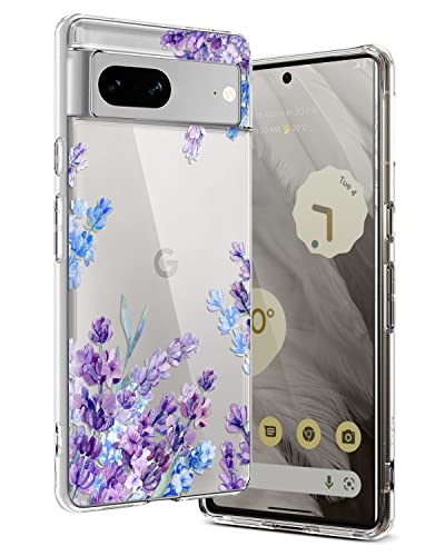 Ciciber Hülle Kompatibel mit Google Pixel 7, Dünne Transparent TPU-Silikon und Kratzern Handyhülle für Google Pixel 7, Clear Cover mit Motiv Blumen Schützt vor Stößen Case Lila/Lavendel von Ciciber