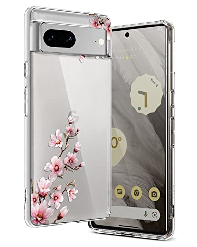 Ciciber Hülle Kompatibel mit Google Pixel 7, Dünne Transparent TPU-Silikon und Kratzern Handyhülle für Google Pixel 7, Clear Cover mit Motiv Blumen Schützt vor Stößen Case Rosa/Pfirsichblüte von Ciciber