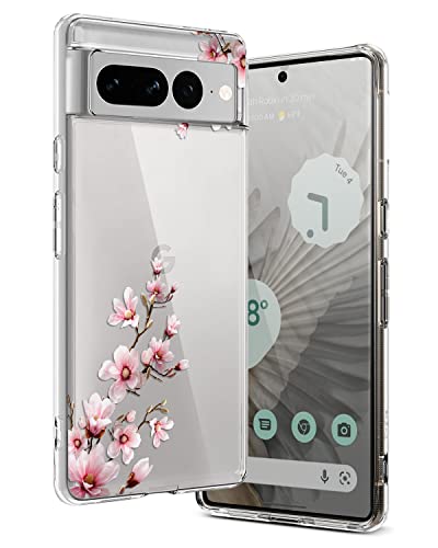 Ciciber Hülle Kompatibel mit Google Pixel 7 Pro, Dünne Transparent TPU-Silikon und Kratzern Handyhülle für Google Pixel 7 Pro, Clear Cover mit Motiv Blumen Schützt vor Stößen Case Rosa/Pfirsichblüte von Ciciber