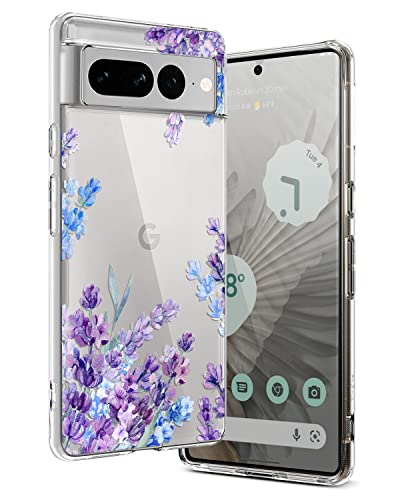 Ciciber Hülle Kompatibel mit Google Pixel 7 Pro, Dünne Transparent TPU-Silikon und Kratzern Handyhülle für Google Pixel 7 Pro, Cover Transparent mit Motiv Blumen Schützt vor Stößen Case Lila/Lavendel von Ciciber