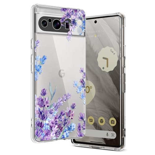 Ciciber Hülle Kompatibel mit Google Pixel 8 Pro, Dünne Transparent TPU-Silikon und Kratzern Handyhülle für Google Pixel 8 Pro, Clear Cover mit Motiv Blumen Schützt vor Stößen Case Lila/Lavendel von Ciciber