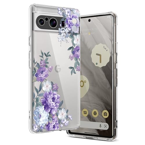 Ciciber Hülle Kompatibel mit Google Pixel 8 Pro, Dünne Transparent TPU-Silikon und Kratzern Handyhülle für Google Pixel 8 Pro, Clear Cover mit Motiv Blumen Schützt vor Stößen Case Lila Rose von Ciciber