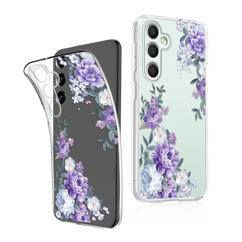 Ciciber Samsung Galaxy S23 FE Hülle, Dünne Transparent TPU-Silikon Kratzern Handyhülle für Samsung S23 FE, Clear Cover mit Blumen Motiv Schützt vor Stößen Case Lila Rosen von Ciciber