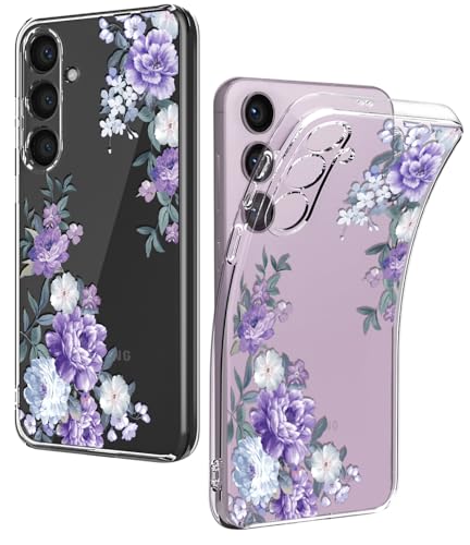 Ciciber Samsung Galaxy S23 Plus Hülle, Dünne Transparent TPU-Silikon Kratzern Handyhülle für Samsung S23+, Clear Cover mit Blumen Motiv Schützt vor Stößen Case Lila Rosen von Ciciber