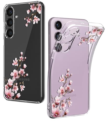 Ciciber Samsung Galaxy S23 Plus Hülle, Dünne Transparent TPU-Silikon Kratzern Handyhülle für Samsung S23+, Clear Cover mit Blumen Motiv Schützt vor Stößen Case Rosa/Pfirsichblüte von Ciciber