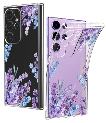 Ciciber für Samsung Galaxy S22 Ultra Hülle, Transparent Handyhülle für Samsung S22 Ultra Dünn Mädchen Muster Stoßfest Schutzhülle Galaxy S22 Ultra Case TPU Cover mit Lavendel Blumen Motiv von Ciciber