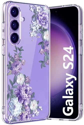 Ciciber für Samsung Galaxy S24 Hülle, Transparent Handyhülle für Samsung S24 Dünn Mädchen Muster Stoßfest Schutzhülle Galaxy S24 Case TPU Cover mit Lila Rosen Blumen Motiv von Ciciber