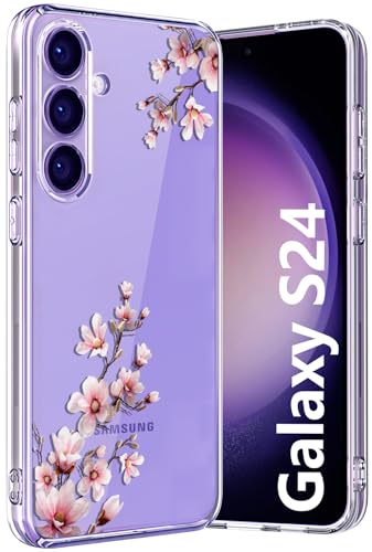 Ciciber für Samsung Galaxy S24 Hülle, Transparent Handyhülle für Samsung S24 Dünn Mädchen Muster Stoßfest Schutzhülle Galaxy S24 Case TPU Cover mit Pfirsichblüte Blumen Motiv von Ciciber