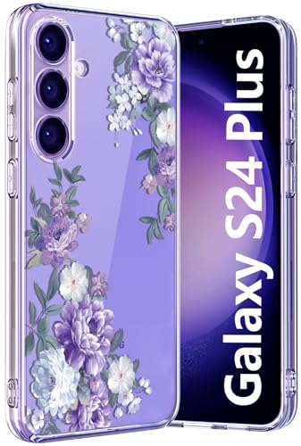 Ciciber für Samsung Galaxy S24 Plus Hülle, Transparent Handyhülle für Samsung S24 Plus Dünn Mädchen Muster Stoßfest Schutzhülle Galaxy S24 Plus Case TPU Cover mit Lila Rosen Blumen Motiv von Ciciber