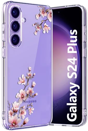 Ciciber für Samsung Galaxy S24 Plus Hülle, Transparent Handyhülle für Samsung S24 Plus Dünn Mädchen Muster Stoßfest Schutzhülle Galaxy S24 Plus Case TPU Cover mit Pfirsichblüte Blumen Motiv von Ciciber