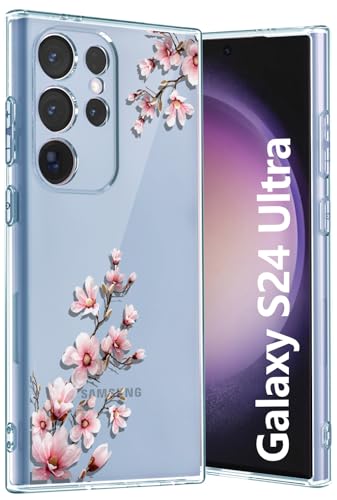 Ciciber für Samsung Galaxy S24 Ultra Hülle, Transparent Handyhülle für Samsung S24 Ultra Dünn Mädchen Muster Stoßfest Schutzhülle Galaxy S24 Ultra Case TPU Cover mit Pfirsichblüte Blumen Motiv von Ciciber