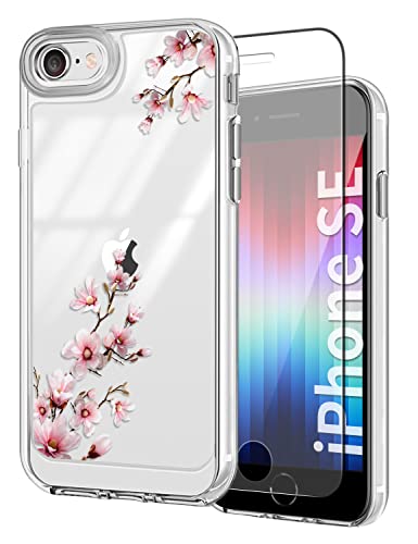 Ciciber für iPhone SE 2022/2020 Hülle, Transparent Silikon Handyhülle Kompatibel mit iPhone 8/7 mit Panzerglas 4,7 Zoll, Vergilbungsfrei Stoßfest Kratzfest Schöne Cover mit Blumen Muster von Ciciber