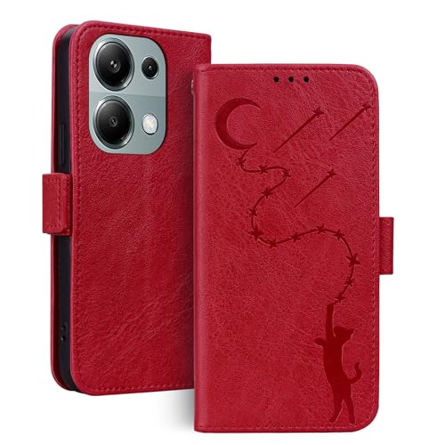 Cicili Handyhülle für Xiaomi Redmi Note 13 Pro 4G Hülle Schutzhülle Ständer Kartenfächer Stoßfeste Klapphülle,Redmi Note 13 Pro 4G Wallet Flip Case Cover Tasche Rot von Cicili