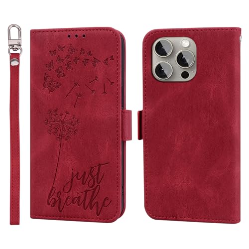 Cicili Hülle Kompatibel mit iPhone 15 Pro 6.1" Klappbar Stoßfestes PU Leder Flip Brieftasche Handyhülle mit Kartenfächern und Standfunktion Eingebaute Magnetisch Handytasche - Rot von Cicili