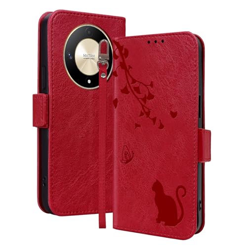 Cicili Handyhülle für Honor Magic6 Lite Leder Hülle Ständer Kartenfächer Klapphülle Magnetische Schließe Honor Magic 6 Lite 5G Schutzhülle Wallet Flip Case Cover Tasche - Rot von Cicili