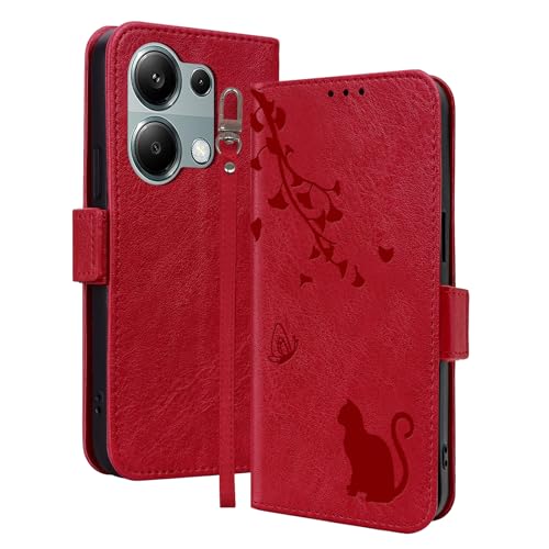 Cicili Handyhülle für Xiaomi Redmi Note 13 Pro 4G/Xiaomi Poco M6 Pro 4G - Leder Flip Case mit Ständer, Kartenfächern, Magnetischer Schließe - Rot von Cicili
