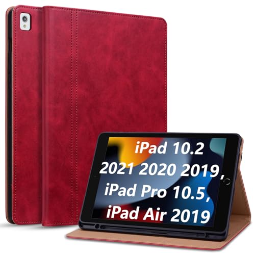 Cicili Hülle für iPad 9./8./7. Generation 10,2 Zoll 2021 2020 2019 Kunstleder Schutzhülle Tablet Case Cover für iPad 10.2"/ Pro 10.5" mit Ständer Auto Schlafen/Wachen - Rot von Cicili