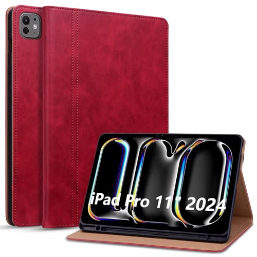Cicili Hülle für iPad Pro 11 Zoll 2024 (M4, 5. Generation) Kunstleder Schutzhülle Tablet Case Cover für 11 Zoll iPad Pro 2024 mit Ständer Auto Schlafen/Wachen - Rot von Cicili