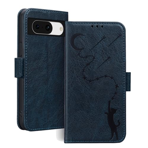 Handyhülle für Google Pixel 8a Hülle Leder Schutzhülle Ständer Kartenfächer Stoßfeste Klapphülle Pixel 8A 5G Wallet Flip Case Cover Tasche Navy Blau von Cicili