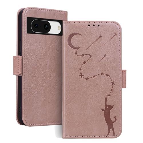 Handyhülle für Google Pixel 8a Hülle Leder Schutzhülle Ständer Kartenfächer Stoßfeste Klapphülle Pixel 8A 5G Wallet Flip Case Cover Tasche Rosa von Cicili