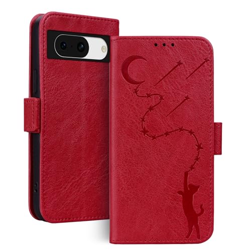 Handyhülle für Google Pixel 8a Hülle Leder Schutzhülle Ständer Kartenfächer Stoßfeste Klapphülle Pixel 8A 5G Wallet Flip Case Cover Tasche Rot von Cicili