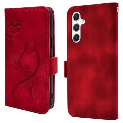 Handyhülle für Samsung Galaxy A25 Hülle Leder Ständer Kartenfach Schutzhülle mit Magnetisch Klapphülle Samsung Galaxy A25 5G Wallet Flip Case Cover Tasche Rot von Cicili