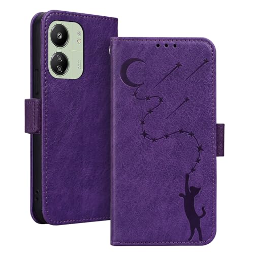 Handyhülle für Xiaomi Redmi 13C 4G / Xiaomi Poco C65 Hülle Leder Schutzhülle Ständer Kartenfächer Stoßfeste Klapphülle Redmi 13C 4G/Xiaomi Poco C65 Wallet Flip Case Cover Tasche Violett von Cicili