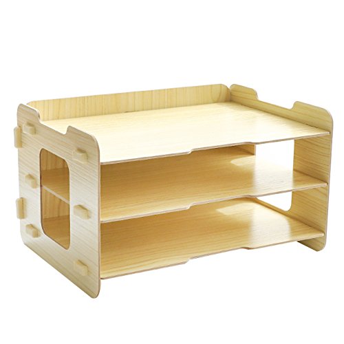 Cicilin Schlicht DIY Holz Aufbewahrungsregal Büro Dokumentenablage Lagerregal 3 Schichten Schreibtischorganizer A4 33.5 * 24 * 20cm von Cicilin