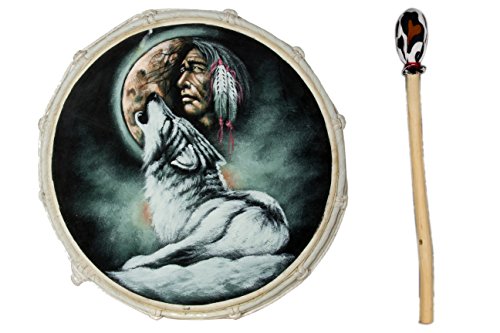 30cm Grosse Schamanentrommel Wolf mit Indianer Rahmentrommel Bodhran Drum Djembe von Ciffre