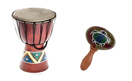 30cm Kinder Djembe Trommel Bongo Drum Holz Bunt Bemalt + Rassel Schildkröte R1 von Ciffre
