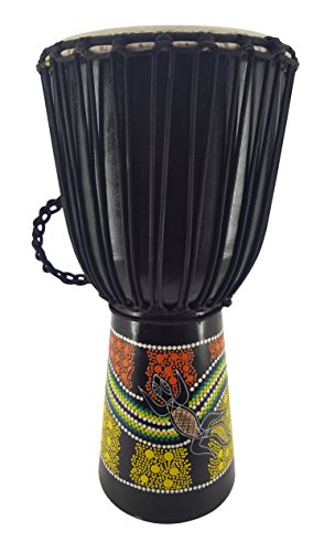 30cm Profi Djembe Trommel Bongo Drum Buschtrommel Percussion Motiv Buntes Muster Gecko Bemalt - (Für Kinder im Kindergarten Alter) von Ciffre