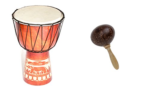 40cm Große Djembe Trommel Bongo Drum Elefant Holz + Kokos Rassel Maraca R2 von Ciffre