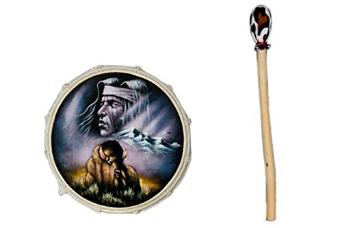 40cm Grosse Schamanentrommel Indianer mit Büffel im Gemalt Rahmentrommel Bodhran Drum von Ciffre