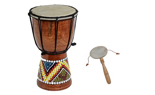 70cm Standart Djembe Trommel Bongo Drum Holz Bunt Bemalt + Handtrommel Rassel R6 von Ciffre