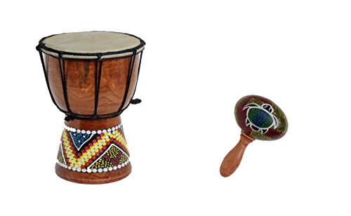 70cm Standart Djembe Trommel Bongo Drum Holz Bunt Bemalt + Rassel Schildkröte R1 von Ciffre