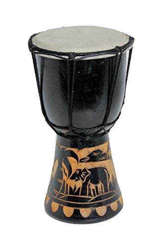 Kleine 15cm Djembe Trommel Bongo Drum Dekoration Elefant Schwarz A1 von Ciffre