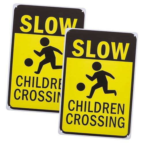 Ciieeo 2 Stück Sicherheitsschilder „Langsam Fahren“ Sicherheitsschild „Langsam Fahren“ Kinderüberweg Großes Vinyl Kinderüberweg Schild Straßenprodukt Verkehrsschilder Schilder von Ciieeo