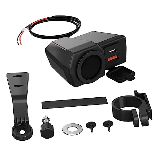 Ciieeo Dual Port Ladegerät USB C mit Thermometer Wasserdichtes Lenker Ladegerät für Smartphones Motorladegerät mit Schutzfunktionen und Kabel von Ciieeo