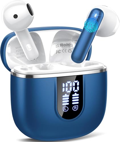 Bluetooth Kopfhörer, 2025 In Ear Kopfhörer Kabellos Bluetooth 5.4 mit 4 ENC Noise Cancelling Mics, 40Std Stereo Kabellose Kopfhörer mit LED-Anzeige, IP7 Wasserdicht Ohrhörer für Sport, Königsblau von Cillso