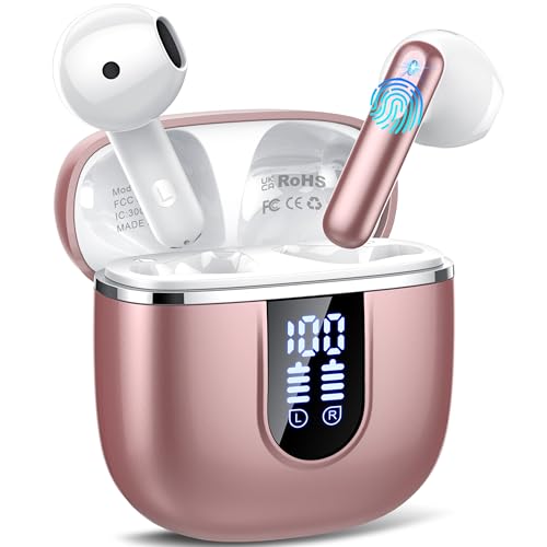Bluetooth Kopfhörer, Kopfhörer Kabellos Bluetooth 5.4 In Ear Kopfhörer mit 4 ENC Noise Cancelling Mic, 40Std Wireless Earbuds mit LED Anzeige, IP7 Wasserdicht Ohrhörer für Fahren Lernen, Roségold von Cillso