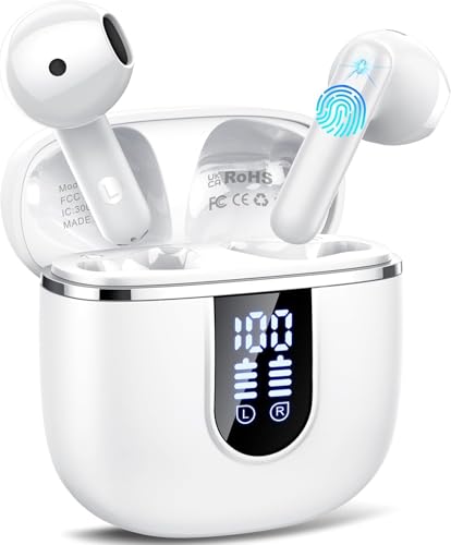 In Ear Kopfhörer Kabellos Bluetooth 5.4 Tiefer Bass mit 4 ENC Noise Cancelling Mic, Touch Control, IP7 Wasserdicht Ohrhörer LED Anzeige von Cillso