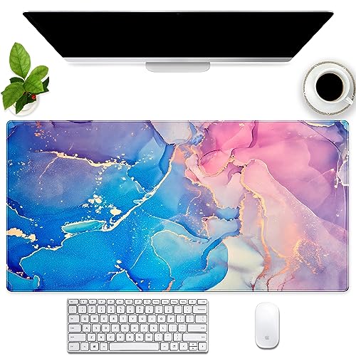 Cindasun Lila Blau Marmor Schreibtischunterlage, erweiterte XXL große Gaming Schreibtischunterlage Mauspad, 80 x 39 cm, volle Schreibtischtastatur und Mauspad, waschbar, Zuhause oder Büro, Mauspad mit von Cindasun