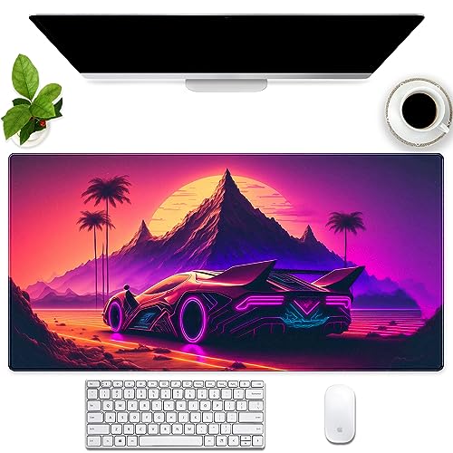 Cindasun Schreibtischunterlage mit Sonnenuntergang, Punk-Schreibtischunterlage, cooles futuristisches Auto, erweitertes großes Gaming-Mauspad, Tastatur-Pad, Fantasie-Kunst, Computermatte, von Cindasun