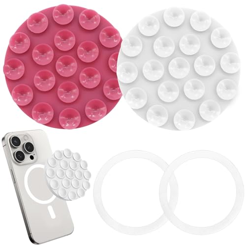 Saugnapf Handy 2PCS Handy Saugnapf Halterung Saugnapf Handyhalterung Handy Halterung Saugnapf für Spiegel Glas Keine Raue Oberfläche rutschfeste Freisprecheinrichtung (Rosenrot + Weiß) von Cinsersr