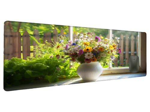 Mauspad Blume Schreibtischunterlage Anlage Mousepad XXL 1500x800mm, Mauspad Gaming Groß Desk Mat PC Zubehör Schreibtisch Deko, Maus Pad Wasserdicht Rutschfeste Gummibasis Schreibtisch Schutz Q-4 von Ciooyxee