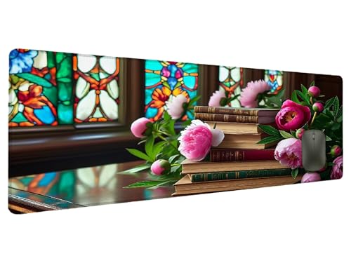 Mauspad Blume Schreibtischunterlage Anlage Mousepad XXL 700x300mm, Mauspad Gaming Groß Desk Mat PC Zubehör Schreibtisch Deko, Maus Pad Wasserdicht Rutschfeste Gummibasis Schreibtisch Schutz Office X-9 von Ciooyxee