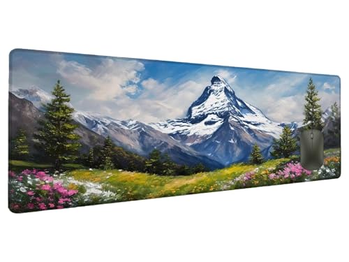 Mauspad Landschaft Schreibtischunterlage Schneeberg Mousepad XXL 700x300mm Mauspad Gaming Groß Desk Mat PC Zubehör Schreibtisch Deko Maus Pad Wasserdicht Rutschfeste Gummibasis Schreibtisch Schutz B-4 von Ciooyxee