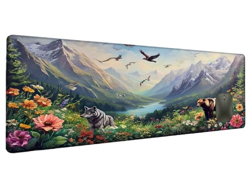 Mauspad Landschaft Schreibtischunterlage Tier Mousepad XXL 1500x800mm, Mauspad Gaming Groß Desk Mat PC Zubehör Schreibtisch Deko, Maus Pad Wasserdicht Rutschfeste Gummibasis Schreibtisch Schutz X-8 von Ciooyxee