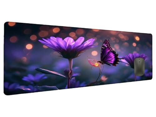 Mauspad Lila Schreibtischunterlage Blume Mousepad XXL 700x300mm, Mauspad Gaming Groß Desk Mat PC Zubehör Schreibtisch Deko, Maus Pad Wasserdicht Rutschfeste Gummibasis Schreibtisch Schutz Office Y-7 von Ciooyxee